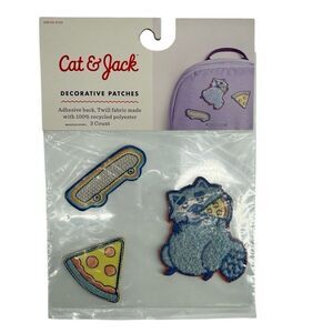 Cat & Jack Kids’ Adhesive Patches – Pizza, Skateboard & Raccoon (3 Pack)
